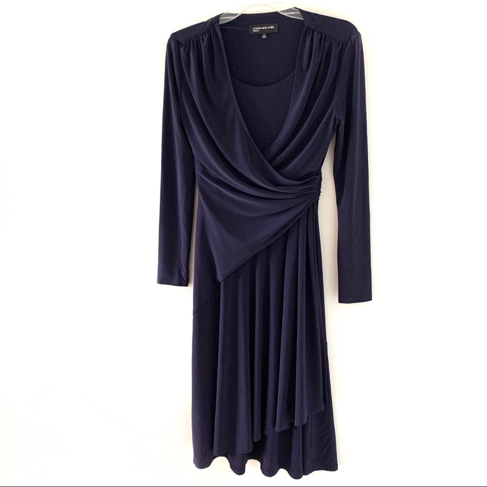 Jones New York Purple Faux Wrap Long Sleeve Dress